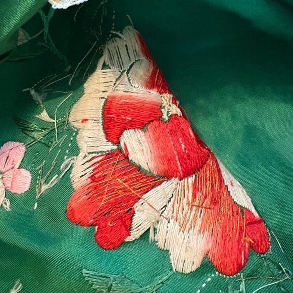 Vtg 1950s Traditional Korean Women's M 8-10 Hanbok 4 Piece Green Embroidered - Picture 5 of 16